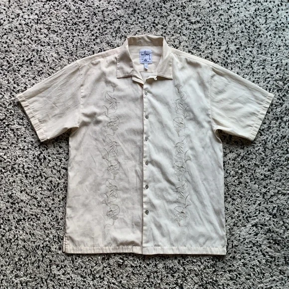 AFTCO Bluewater x Guy Harvey Marlin Embroidered Button Down Shirt Cream Size XL - Picture 2 of 13